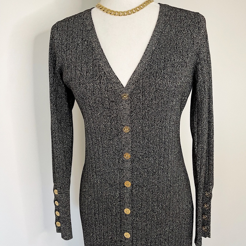 NWT Calvin Klein Black/Metallic Gold Knit Dress - Picture 2 of 10
